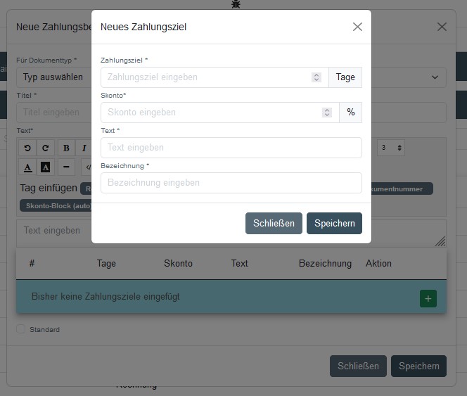 Neues Zahlungsziel hinzufügen