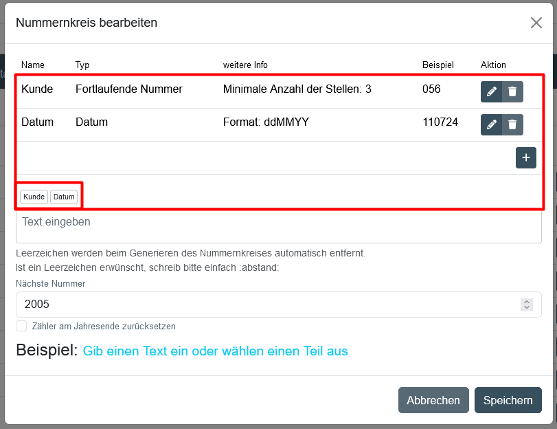Beispiel: erstellte Nummernkreise