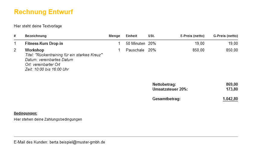 Entwurf: Rechnungspositionen