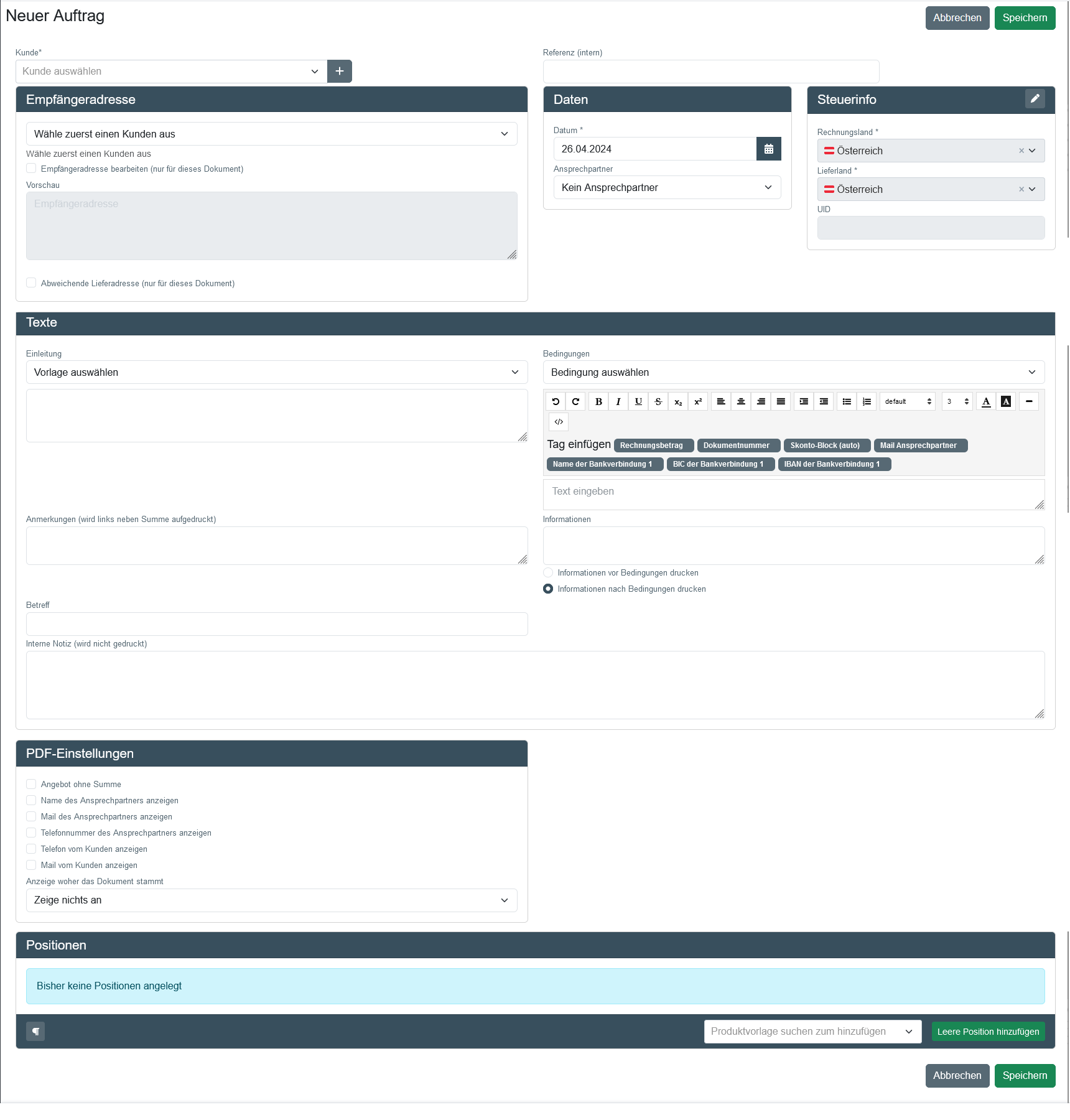 Neuen Auftrag erstellen
