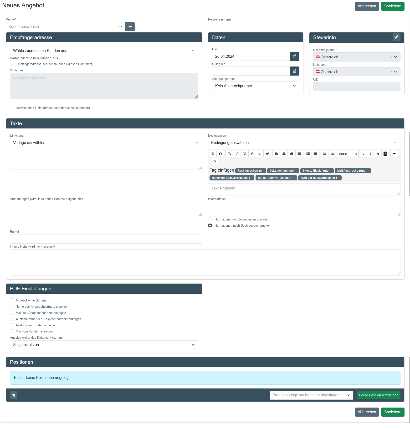 Neues Angebot erstellen